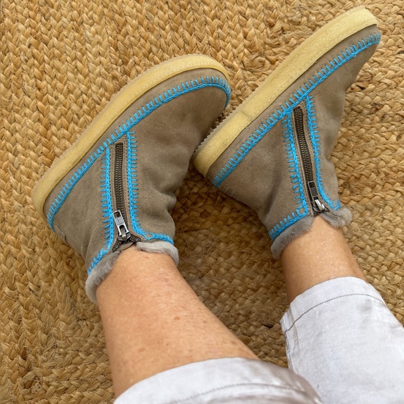 Free peopleNew LaidBack London Setsu Gray Suede blue crochet Shearling Cozy ❤️🎁 - Picture 5 of 10